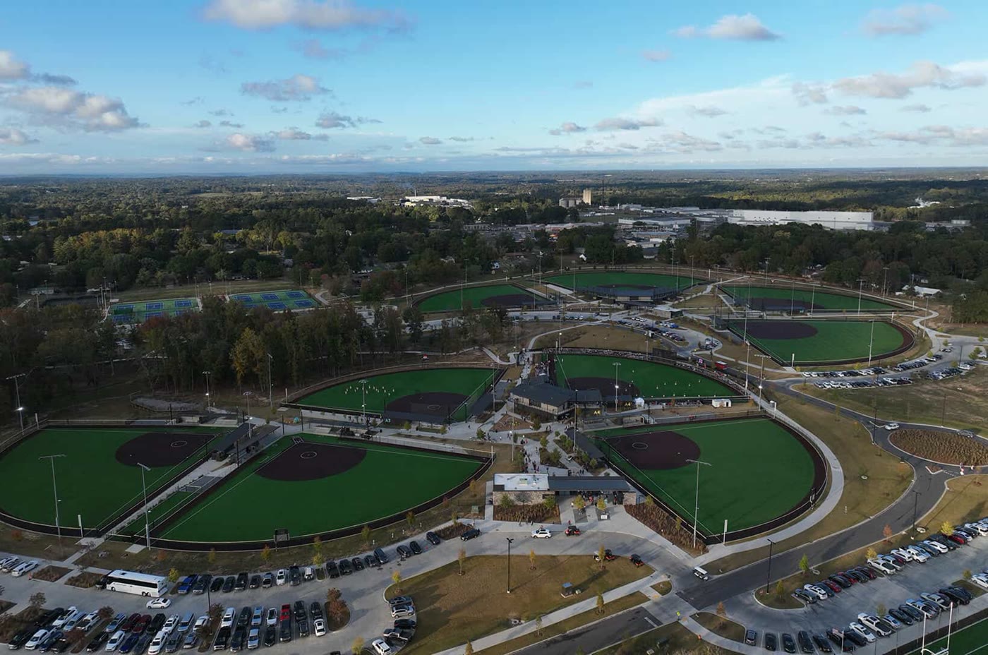 Sand Mountain Park & Amphitheater aerial view of sports fields